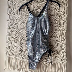 Shein silver & black NWOT one piece, snakeskin animal print, sz Medium